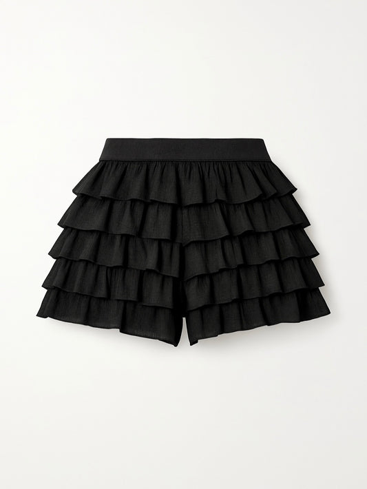 BLACK RUFFLE SHORTS