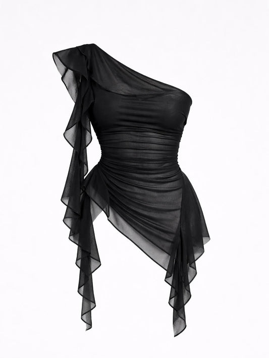BLACK RUFFLE TOP